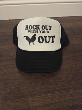 Unbranded Black and White 'Rock Out With Your Bleep Out' Trucker Hat